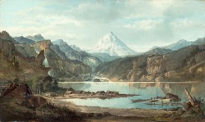 Berglandschap met indianen, 1870-75 door John Mix Stanley
