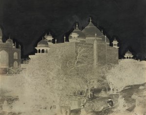 Taj Mahal, achteraanzicht van het rusthuis, met figuur
