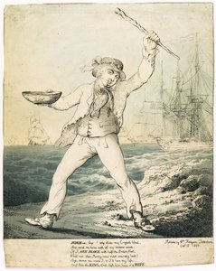 Val ons aan jongens! (gekleurde ets)