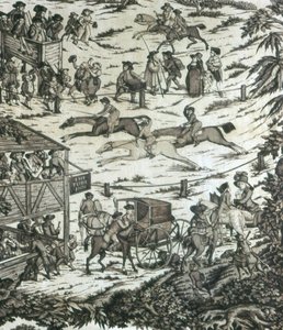 Paardenrennen in de Turf Inn (Meubelstof)