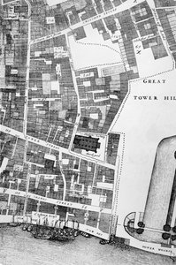 Detail van een grote en nauwkeurige kaart van de Stad Londen (gravure)