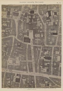 Kaart van een deel van de City of London, met de locatie van Guildhall