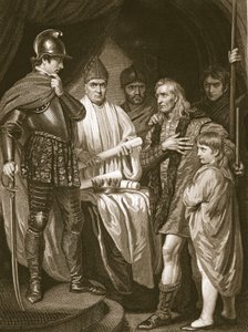 Baliol geeft zijn kroon over aan Edward I, gegraveerd door J. Parker, illustratie uit David Hume