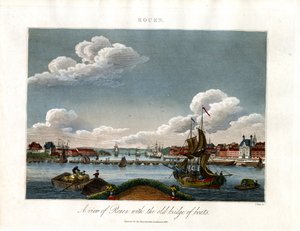 Uitzicht op Rouen met de oude brug van boten door John Pass