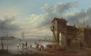 Een uitzicht op het Sluishuis in Liverpool door John Pennington
