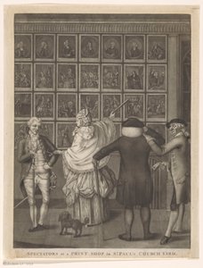 Vier personen voor de etalage van prenthandel Carrington Bowles te Londen door John Raphael Smith