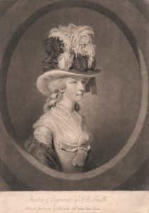 Jonge dame met een hoed met veren door John Raphael Smith