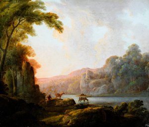 Landschap aan het meer met vee door John Rathbone