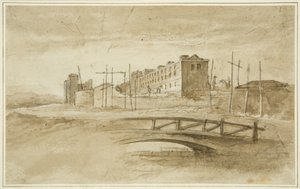 Nieuwe Gevangenis in aanbouw, gezien vanaf de Harford Brug, ca. 1820