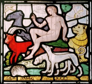 Daylesford, St Peter, Adam tussen de dieren, Scheppingsraam, c.1860
