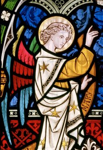 Maulden, St Mary, Oostraam, (detail), Engel, (detail), Christus in Majesteit, c.1859 door John Richard Clayton