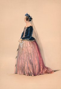 Gast in kostuum voor Queen Victoria