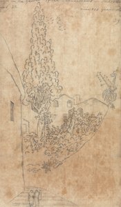 Cipres in de tuin van de Franciscanen in Salerno door John Robert Cozens