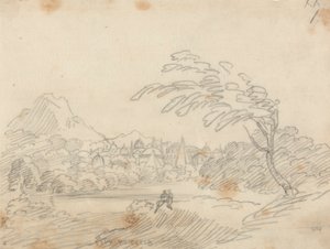 Verre uitzicht op een denkbeeldige stad door John Robert Cozens
