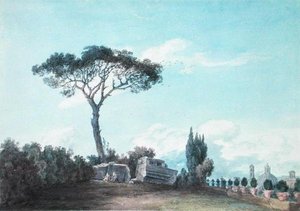 In de tuinen van het Colonna Paleis, Rome door John Robert Cozens