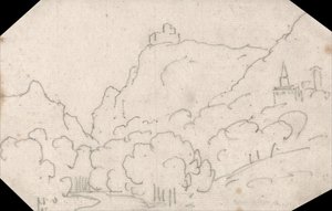 Bergzicht met gebouwen door John Robert Cozens