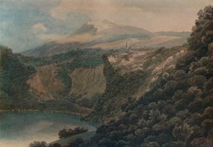 Het meer en de stad Nemi door John Robert Cozens