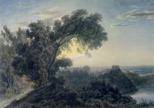Het meer van Albano en kasteel Gandolfo door John Robert Cozens