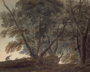 De geitenhoeder: Uitzicht op de Galleria di Sopra boven het meer van Albano door John Robert Cozens
