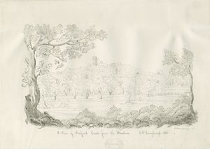 Stafford Castle - Oostaanzicht: pen en sepia tekening