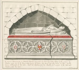 Uttoxeter Kerk - Graf van Lady Abbess van de Kynnersley Familie: pen en was tekening, nd [midden 19e eeuw] door John Robert Fernyhough