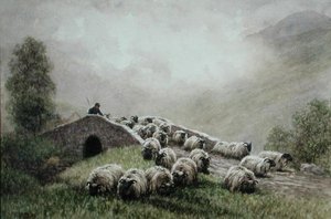 Hooglandbrug met Herder en Kudde door John Robert Keitley Duff