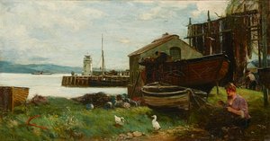 De netten repareren, Ardrishaig door John Robertson Reid