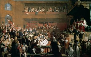 Het Proces van de Zeven Bisschoppen in het Lagerhuis tijdens het Regeer van James II