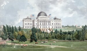 Westelijke voorzijde van het Capitool van de Verenigde Staten met koeien op de voorgrond 1831