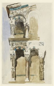 Deel van de gevel van de verwoeste kerk van San Michele in Foro, Lucca, geschetst in kleur, 30 juni - 1 juli 1846
