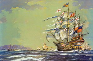 Henri Grace A Dieu, of de Grote Harry (kleurenlitho)