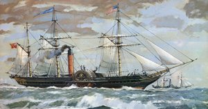 De Britannia van Samuel Cunard (kleurenlitho)