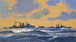 De Britse kruisers HMS Exeter en HMS York (gouache op papier) door John S. Smith