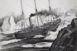 De Roosevelt smakt door ijs om bij de Noordpool te komen (gouache op papier) door John S. Smith