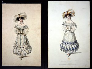 Schets en prent van een modeplaat, ca. 1829