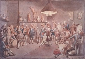 De academici van de Koninklijke Academie in Londen, kopie naar een schilderij van Johann Zoffany (1733-1810) door John Sanders