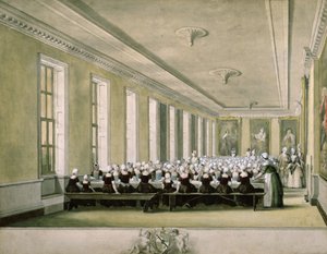 De eetkamer van de meisjes van het Foundling Hospital, 1773