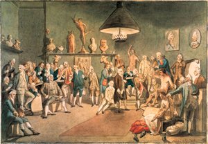 De academici van de Koninklijke Academie in Londen, kopie naar een schilderij van Johann Zoffany (1733-1810) door John Sanders