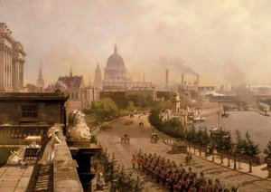 De Embankment, 1874 door John Scorrer O