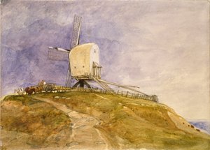 Een windmolen op een heuvel in Eye, Suffolk, begin 19e eeuw