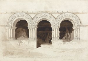 Bogen aan de westkant van het klooster van St. Georges de Boscherville, nabij Rouen, Normandië