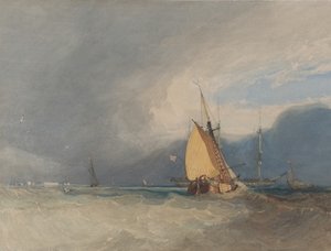 Boten voor de kust, naderende storm