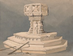 Doopvont in Happisburgh Kerk, Norfolk door John Sell Cotman