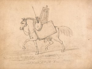Paard beladen met kunstenaarsparafernalia door John Sell Cotman
