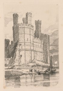 Liber Studiorum: Plaat 28, Caernarvon Castle, N. Wales door John Sell Cotman