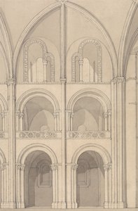 Perspectief op een deel van de abdijkerk Saint Stephen in Caen, Normandië door John Sell Cotman