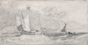 Zeilboten in een woelige zee door John Sell Cotman