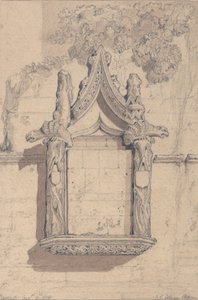 Beeldhouwwerk op een huis aan de noordkant van de kathedraal van Bayeux door John Sell Cotman