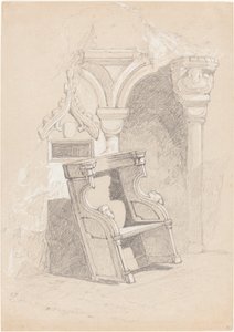 Schets van Verwoeste Kerkinterieur met Stoel