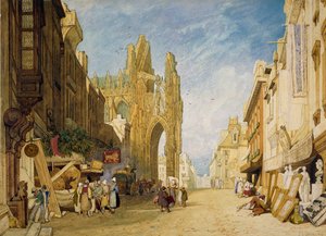 Straattafereel in Alençon, Normandië, 1828 door John Sell Cotman